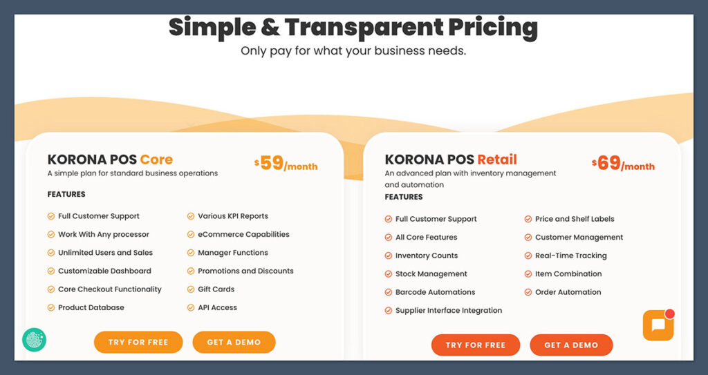Korona POS Pricing