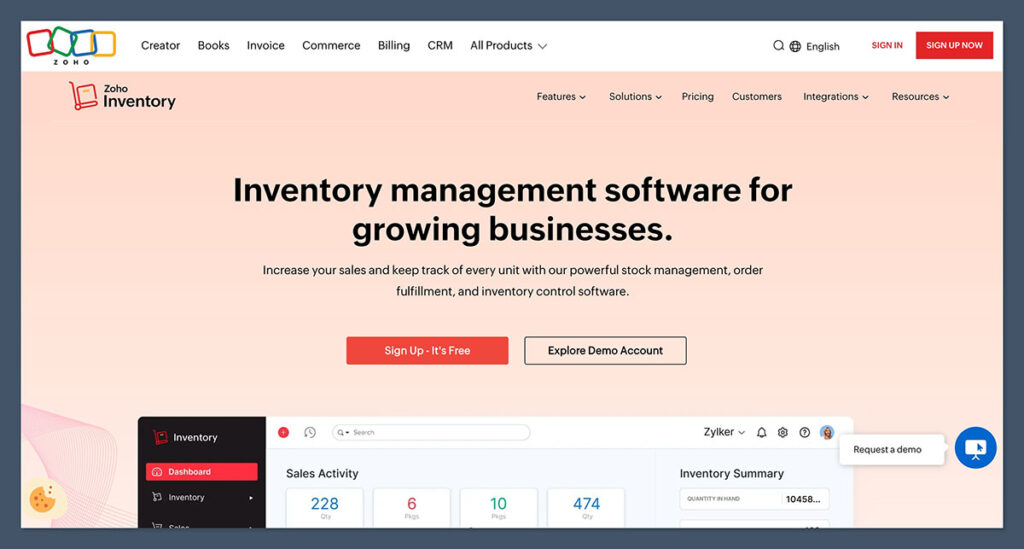 Zoho Inventory Homepage